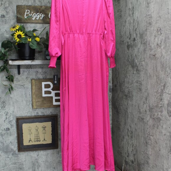 NWT Inc International Concepts Women's Smocked-Cuff Maxi Dress 4 Electric Pink - Picture 4 of 6